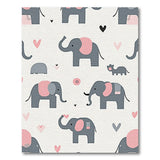 Playful Grey Elephant Pink Hearts Nursery Rug