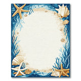 Coastal Starfish Seashell Blue Border Area Rug