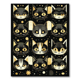 Cosmic Black Gold Cat Faces Area Rug
