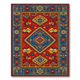 Vibrant Red Persian Area Rug with Geometric Motifs