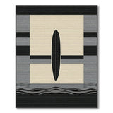 Grey Surfboard Silhouette Coastal Rug