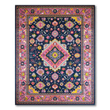 Navy Persian Area Rug with Vibrant Pink Borders