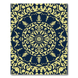Navy Mandala Area Rug with Golden Floral Patterns
