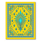 Vibrant Yellow Persian Medallion Rug with Blue Motifs