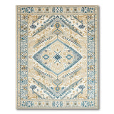 Teal Blue Geometric Heritage Tribal Rug