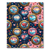Romantic Nautical Portholes Hearts Area Rug