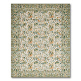 Cream Floral Vintage Area Rug with Green Border