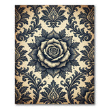 Distressed Black Rose Damask Area Rug