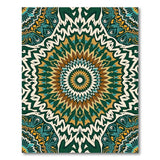 Teal Mandala Boho Area Rug with Orange Accents