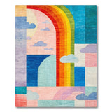 ODIKA Washable Rainbow Abstract Geometric Rug - Low Pile Non-Slip Kids Area Rug