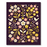 Whimsical Purple Floral Bird Rug with Hearts