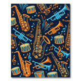 Vibrant Jazz Instruments Blue Area Rug