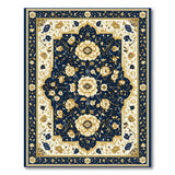 Navy Blue Gold Floral Traditional Persian Rug