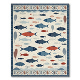 Coastal Fish Area Rug in Navy Blue Coral