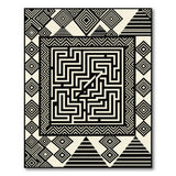 Geometric Maze Labyrinth Black White Rug