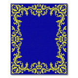 Ornate Golden Floral Border Navy Blue Area Rug