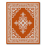 Ornate Terracotta Rug with White Baroque Cross Motif