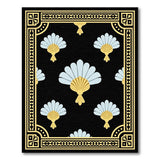 Ornate Black Seashell Rug with Gold Frame