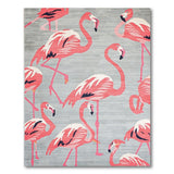 Playful Pink Flamingo Grey Area Rug