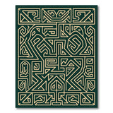 Green Heritage Tribal Area Rug with Gold Maze Patterns