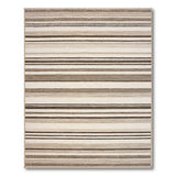 Beige and Neutral Beige Grey Striped Woven Area Rug