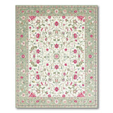 Ivory Pink Floral Area Rug with Green Vines
