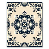 Vintage Navy Floral Medallion Beige Area Rug