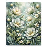 Ethereal White Anemone Blooms Teal Area Rug