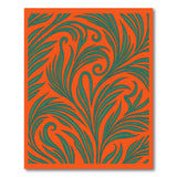 Vibrant Orange Green Swirling Leaf Area Rug