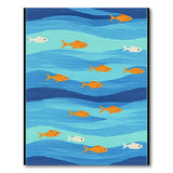 Wavy Ocean Fish Blue Area Rug