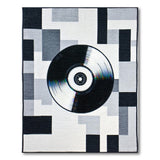 Vinyl Record Geometric Black White Area Rug