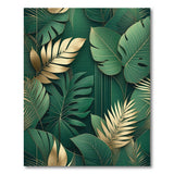 ODIKA Emerald Green & Gold Tropical Leaf Washable Area Rug - Art Deco Modern Low Pile