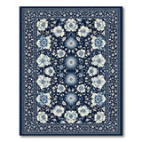 ODIKA Washable Navy Blue Floral Area Rug - Low Pile Non-Slip & Pet Friendly