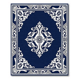 Navy Blue Ornate Persian Area Rug with White Medallion