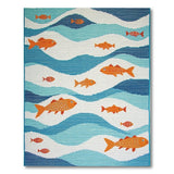 Playful Orange Fish in Blue Teal Waves Rug