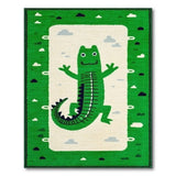Playful Green Crocodile Kids Cartoon Rug