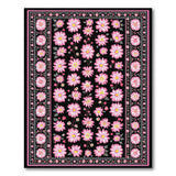 Pink Daisy Floral Black Area Rug