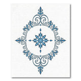 Ornate Blue Snowflake Frame Area Rug