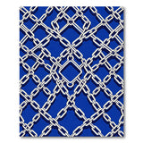 White Chain Link Geometric Blue Area Rug