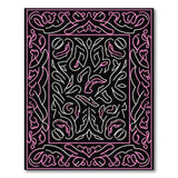 Pink Neon Border Floral Line Art Black Area Rug