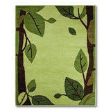 Playful Green Leaves Tree Border Area Rug