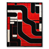 Bold Red Black Geometric Abstract Area Rug