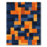 ODIKA Modern Geometric Washable Rug - Blue & Orange Abstract Non-Slip Low Pile Area Rug