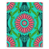 Teal Pink Starburst Flower Zebra Leaf Area Rug