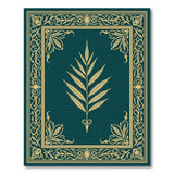 Teal Fern Leaf Rug with Ornate Gold Borders