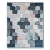 Modern Geometric Hexagon Area Rug in Grey Blue