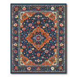 Multi-color and Patterns Navy Persian Area Rug with Vibrant Orange Florals