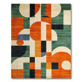 ODIKA Washable Mid-Century Modern Geometric Area Rug - Low Pile, Non-Slip, Green & Orange