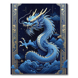 Majestic Blue Dragon Washable Area Rug - Low Pile, Non-Slip & Pet Friendly