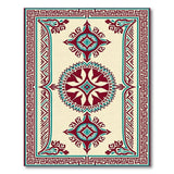 Teal-Bordered Burgundy Medallion Persian Rug
